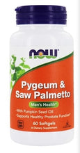 Load image into Gallery viewer, NOW Foods, Pygeum &amp; Saw Palmetto, Men&#39;s Health, 60 Softgels