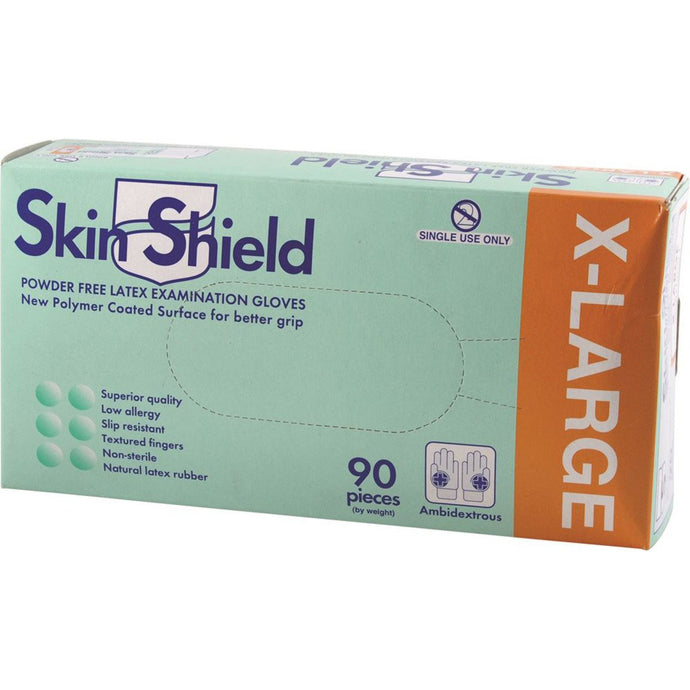 Skin Shield Latex Gloves Powder Free X-Large x 90 Pack