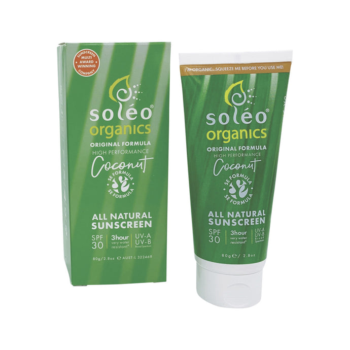 Soleo Organics All Natural Sunscreen SPF30 Original Formula (High Performance) Coconut 80g