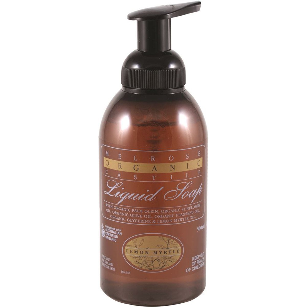 Melrose Organic Castile Soap Lemon Myrtle Pump 500ml