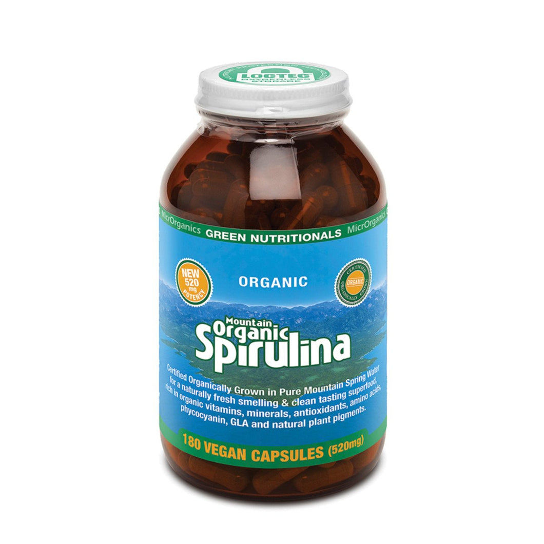 Microrganics Green Nutritionals Mountain Organic Spirulina 520Mg 180 Veggie Capsules