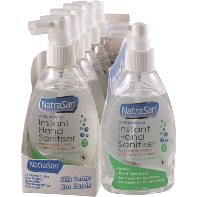 Natralus Natrasan Instant Hand Sanitiser Spray Aloe & Cucumber 200ml x 6 Pack