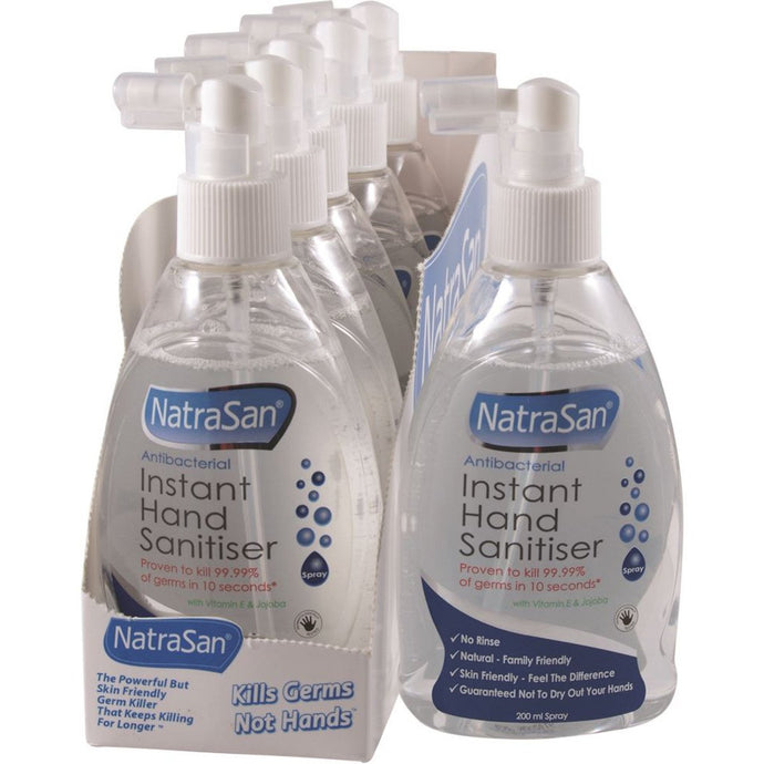 Natralus Natrasan Instant Hand Sanitiser Spray Vitamin E & Jojoba 200ml x 6 Pack