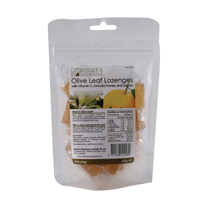 Nature'S Goodness Olive Leaf Lozenges With Vitamin C Manuka Honey & Lemon 200g