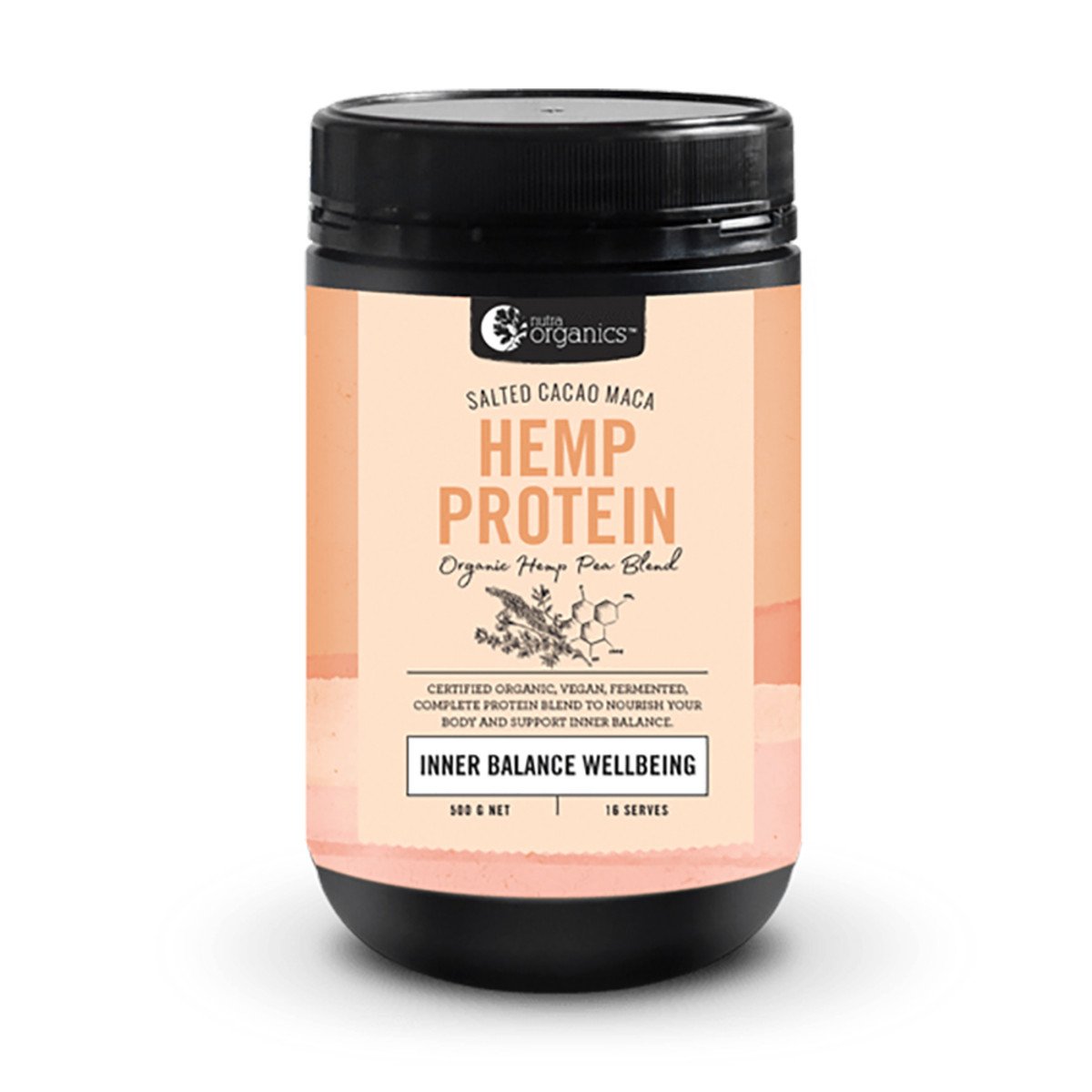 Nutra Organics Hemp Protein Salted Cacao Maca (Organic Hemp Pea Blend Inner Balance Wellbeing) 500g