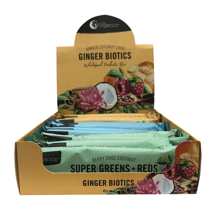 Nutra Organics Organic Wholefood Probiotic Bar Mixed 45g x 12 Disp (Coco Ginger Super Greensreds)