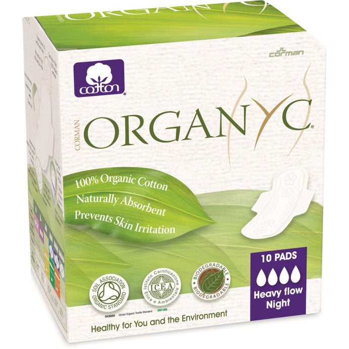 Organyc Ultra Thin Pads Heavy Flow Night With Wings x 10 Pack