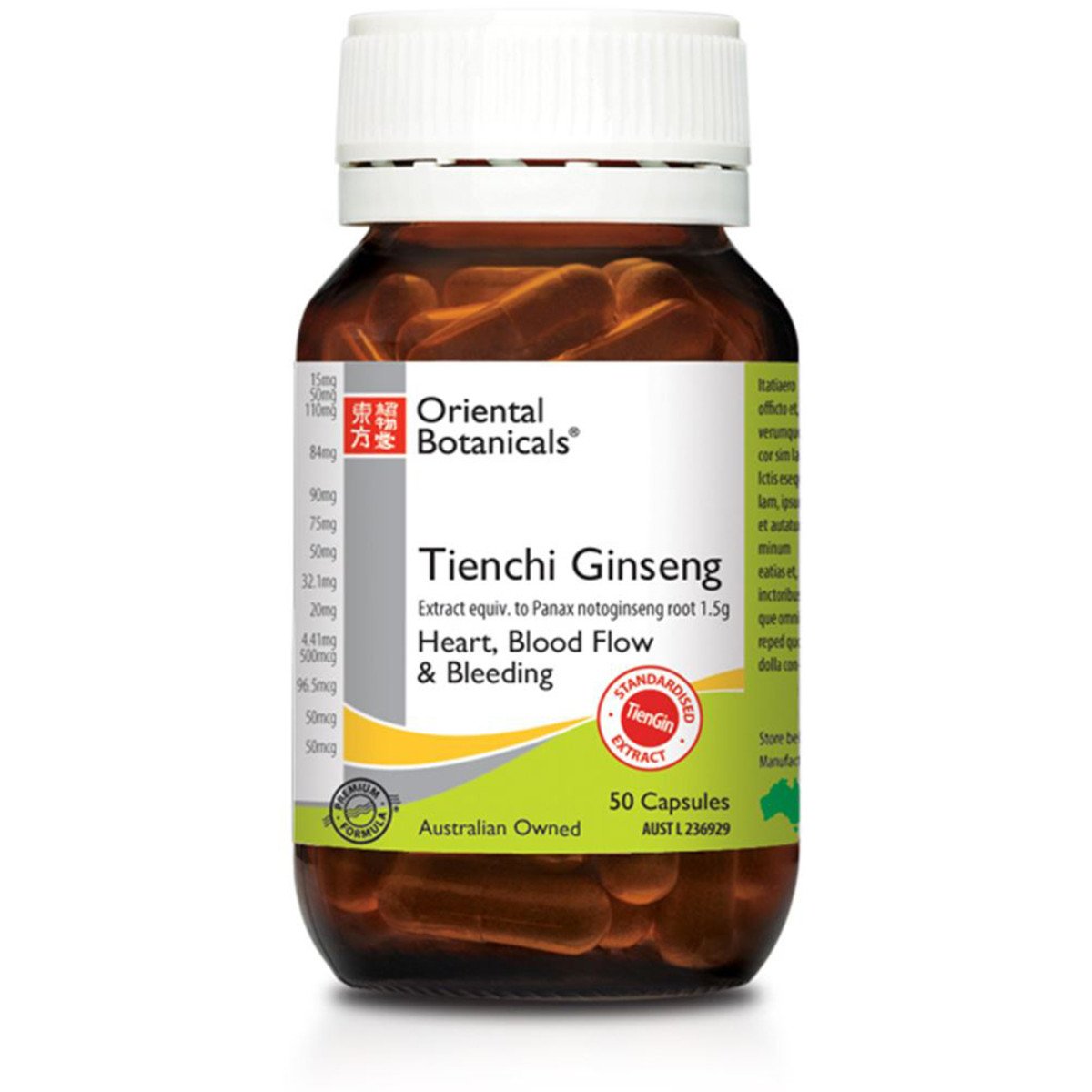 Oriental Botanicals Tienchi Ginseng 50 Capsules