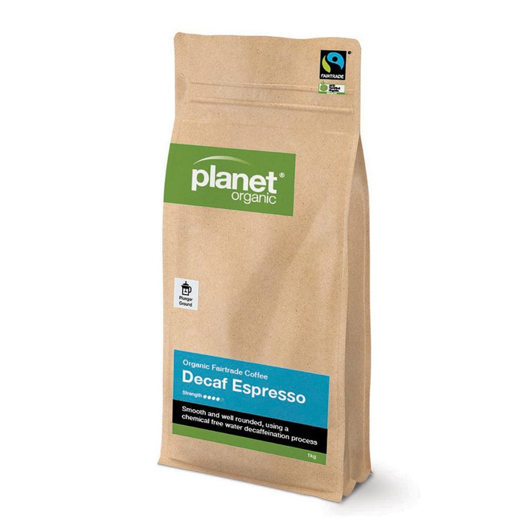 Planet Organic Coffee Espresso Decaf Plunger Ground 1Kg