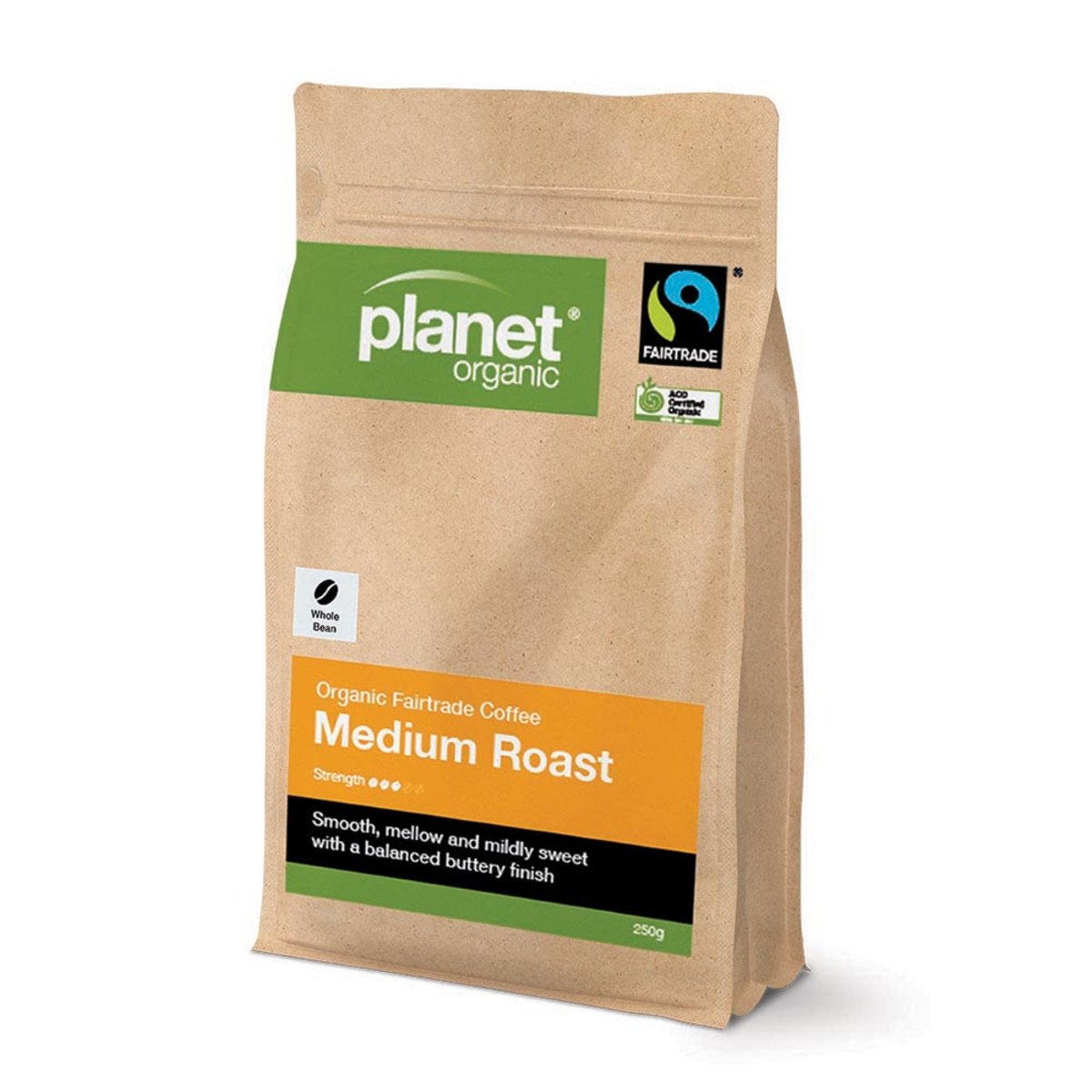 Planet Organic Coffee Medium Roast Whole Bean 250g