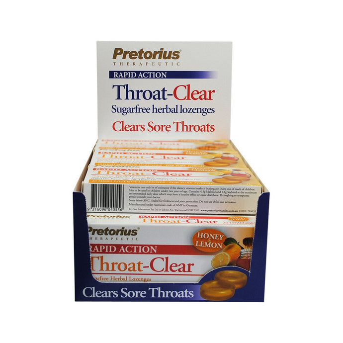 Pretorius Throat-Clear Lozenges Honey & Lemon 20 Pack x 12 Display