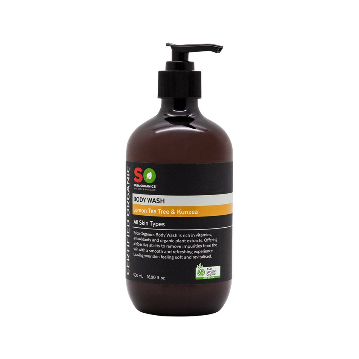 Saba Organics Certified Organic Body Wash Lemon Tea Tree & Kunzea 500ml