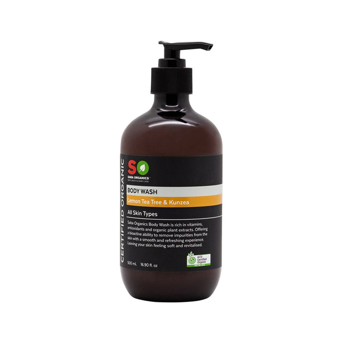 Saba Organics Certified Organic Body Wash Lemon Tea Tree & Kunzea 500ml