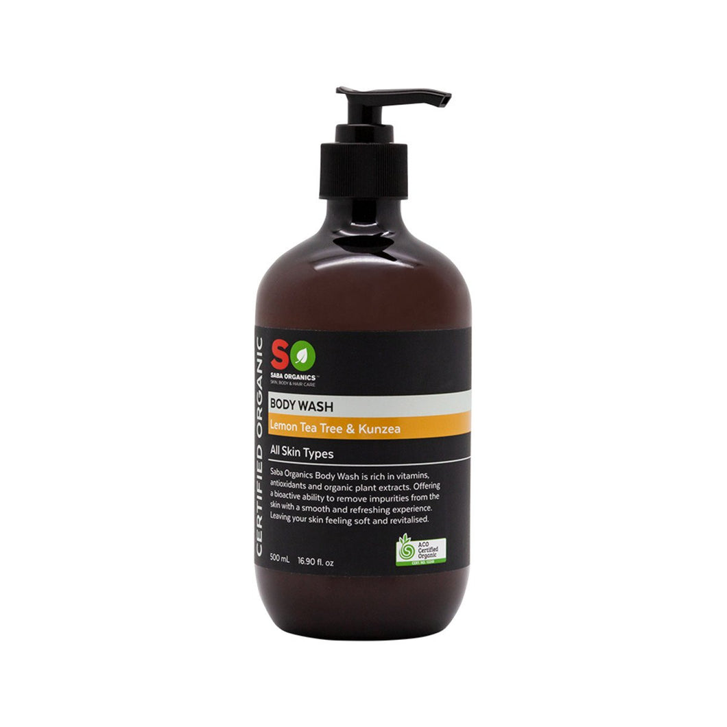 Saba Organics Certified Organic Body Wash Lemon Tea Tree & Kunzea 500ml