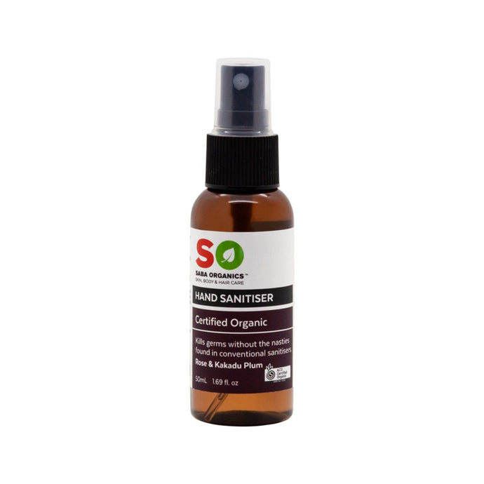 Saba Organics Certified Organic Hand Sanitiser Rose & Kakadu Plum 50ml