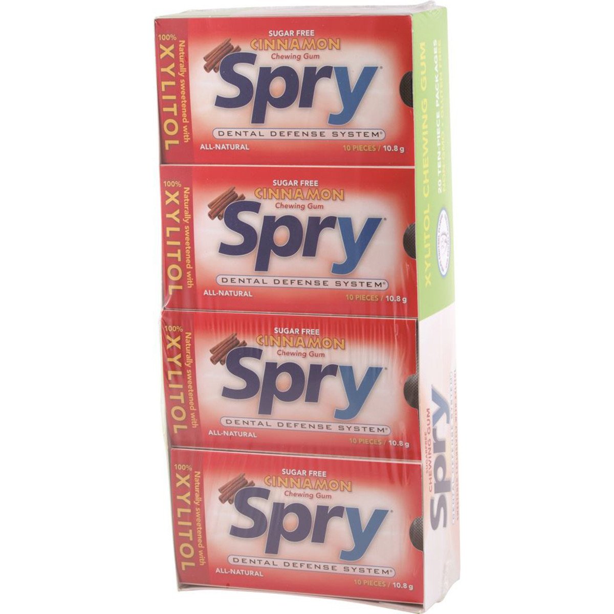 Spry xylitol Chewing Gum Cinnamon 10 Piece Blister Pack x 20 Display