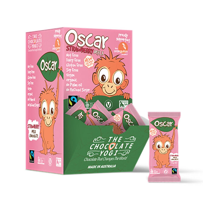 The Chocolate Yogi Oscar Orangutan Dairy Freestrawberry Chocolate Bar 15g x 50 Pack