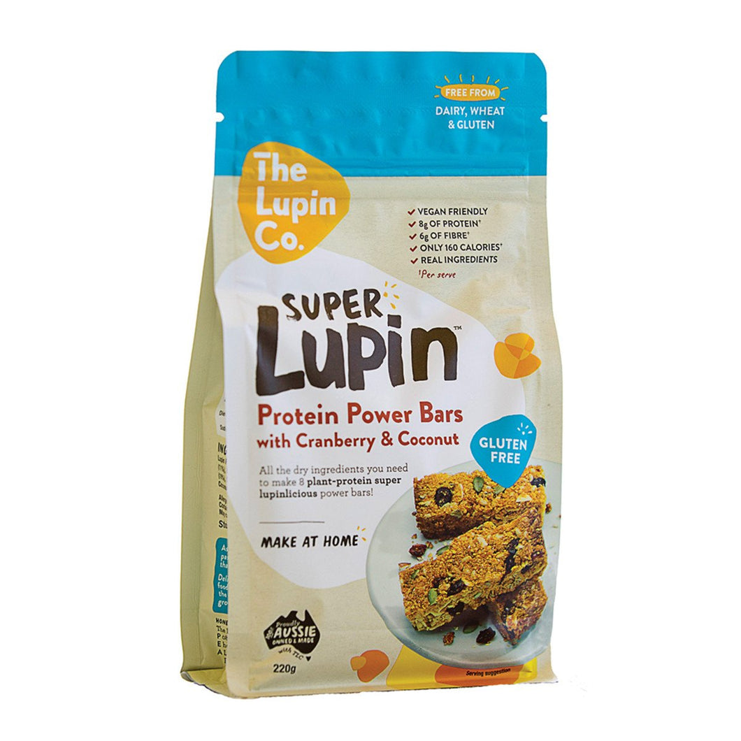 The Lupin Co Super Lupin Protein Power Bars Mix With Cranberry & Coconut 220g