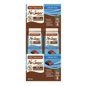 Well Naturally No Added Sugar Bar Milk Chocolate Creamy Milk 45g x 16 Display