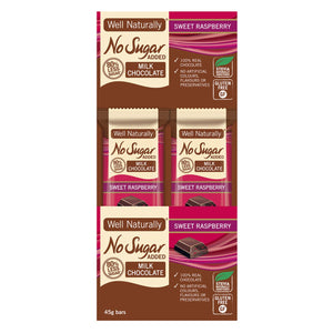 Well Naturally No Added Sugar Bar Milk Chocolate Sweet Raspberry 45g x 16 Display