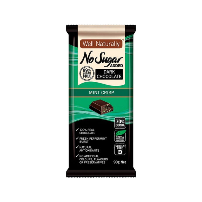 Well Naturally No Added Sugar Block Dark Chocolate Mint Crisp 90g