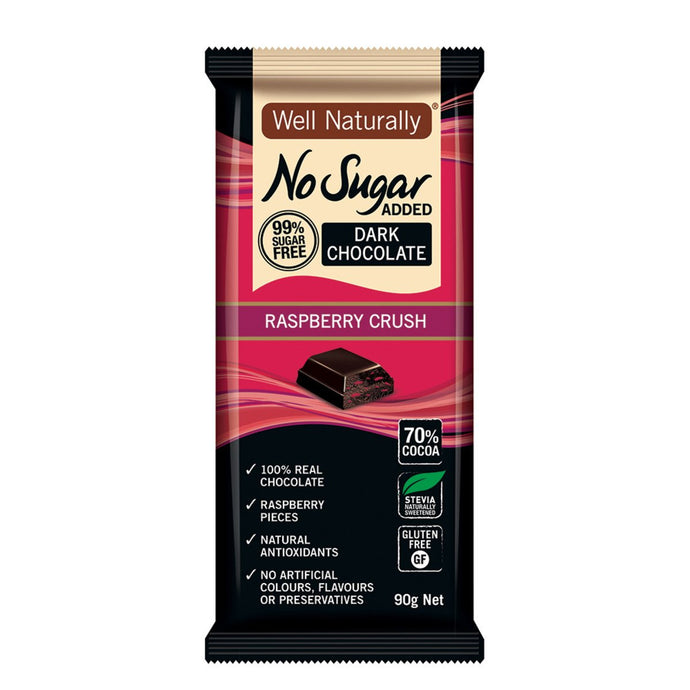 Well Naturally No Added Sugar Block Dark Chocolate Raspberry Crush 90g