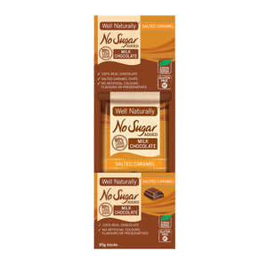 Well Naturally No Added Sugar Block Milk Chocolate Salted Caramel 90g x 12 Display